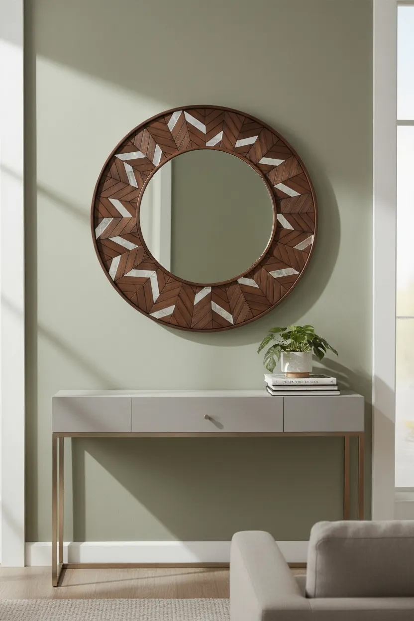 Round wood & glass leafs dc mirror