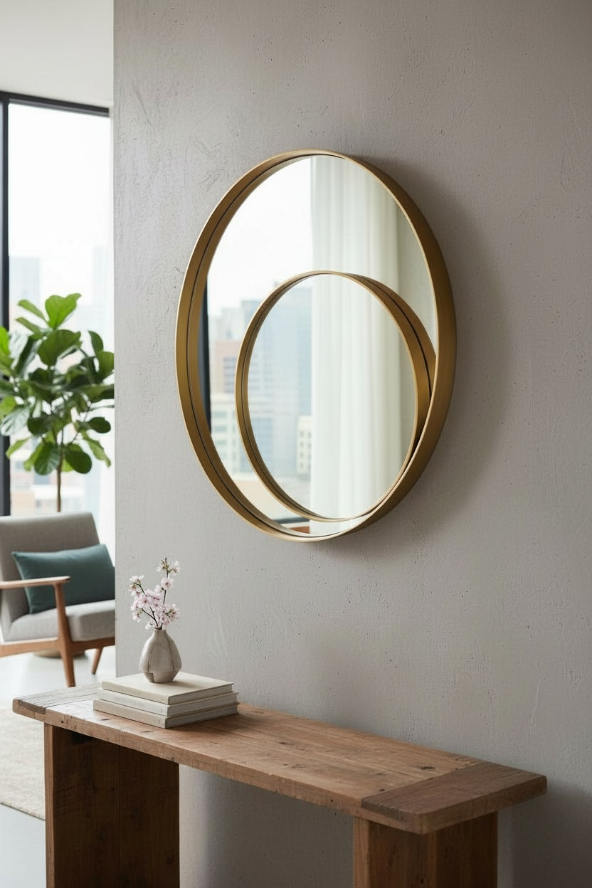Double Circles Brass Pvd Mirror