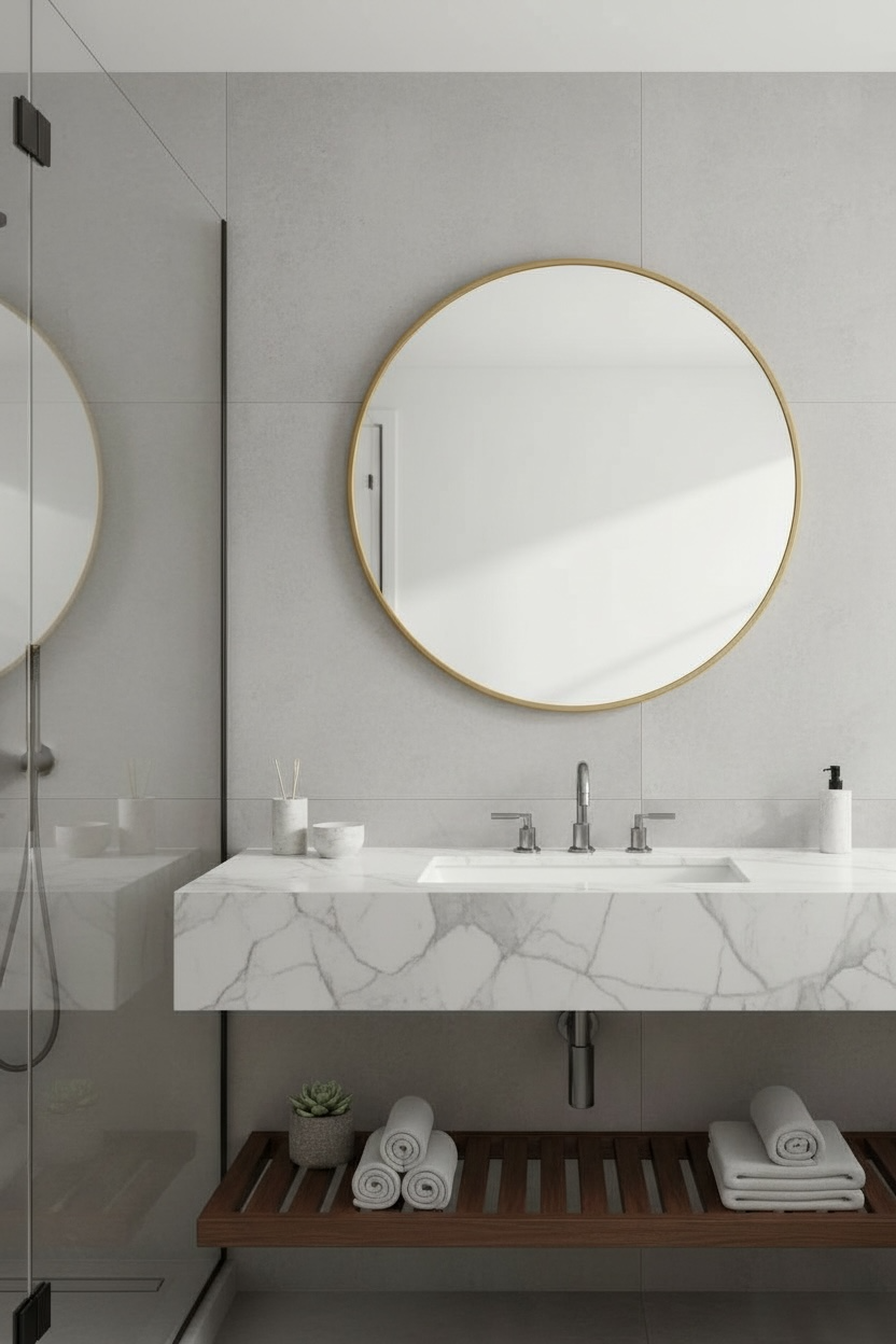 Gold Aluminium Round Framed Mirror