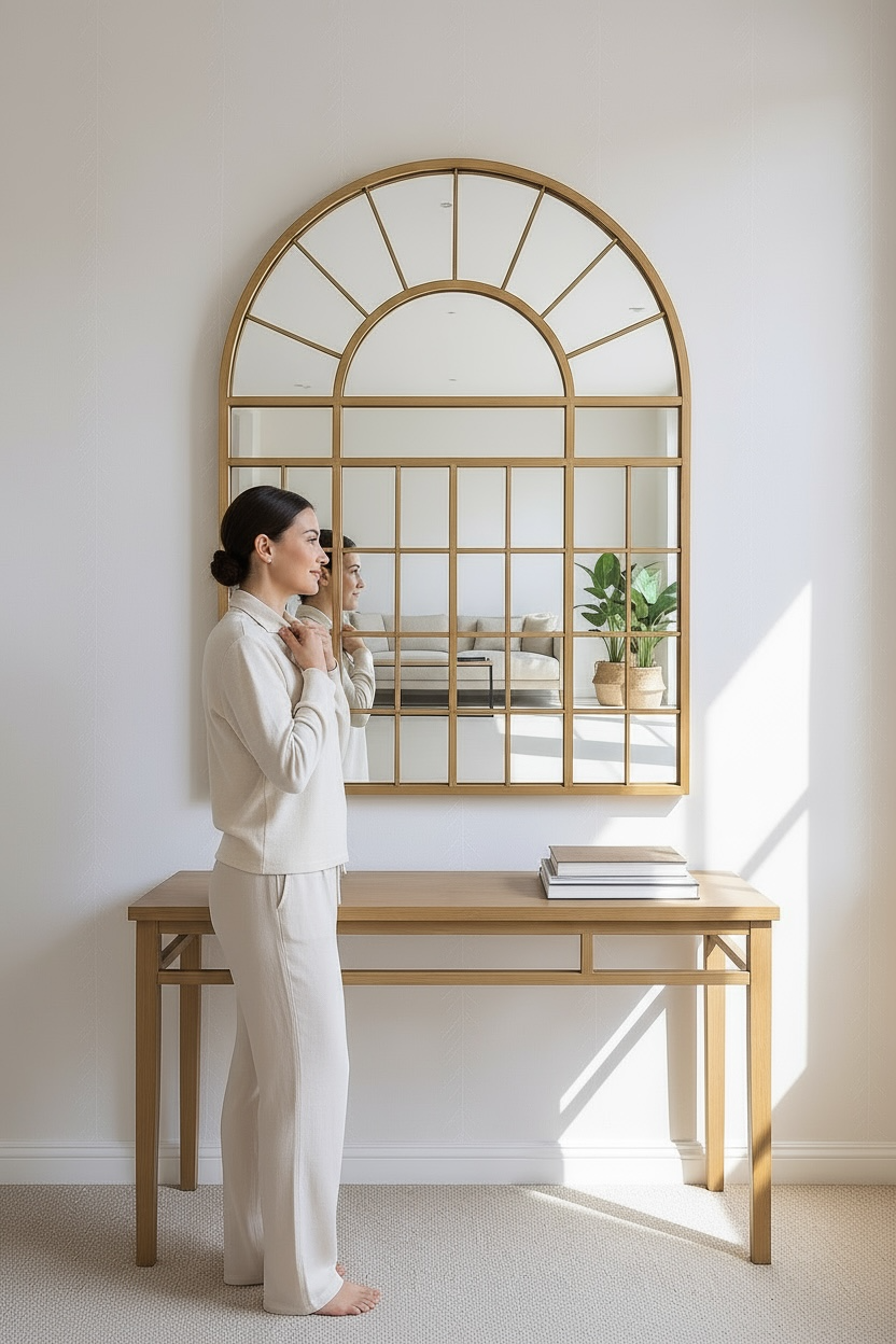 Gold U4 arch window style mirror