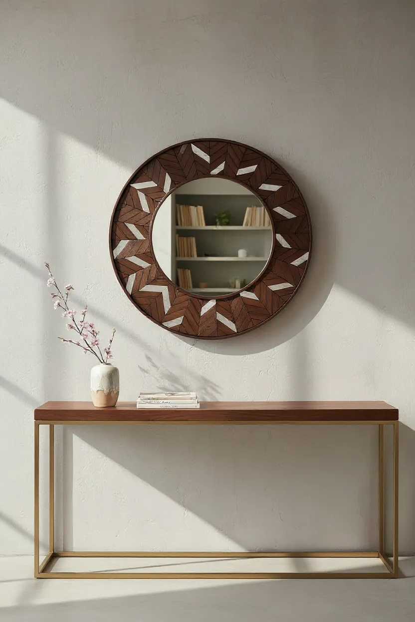Round wood & glass leafs dc mirror