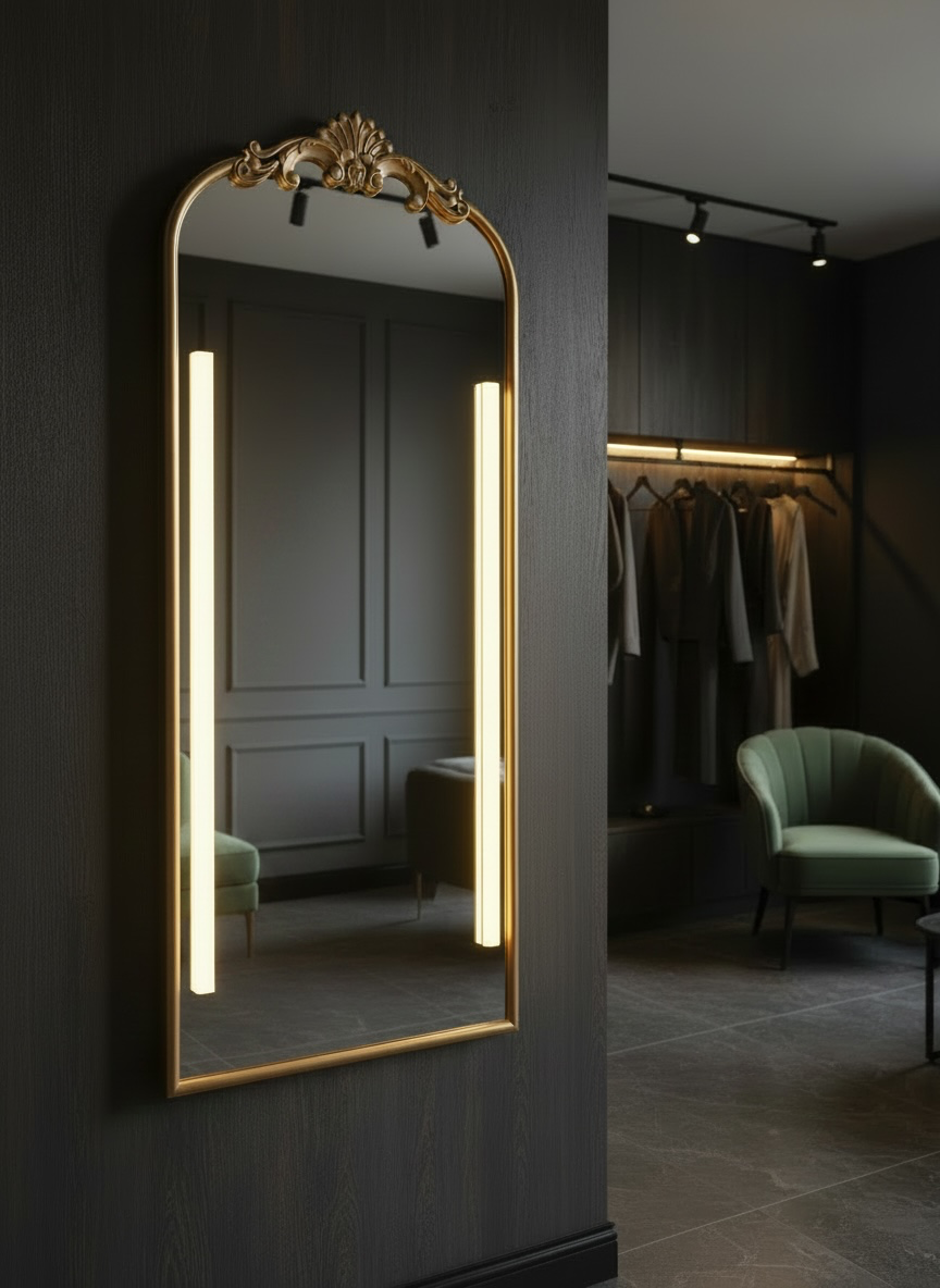 Gold carved full length led mirror