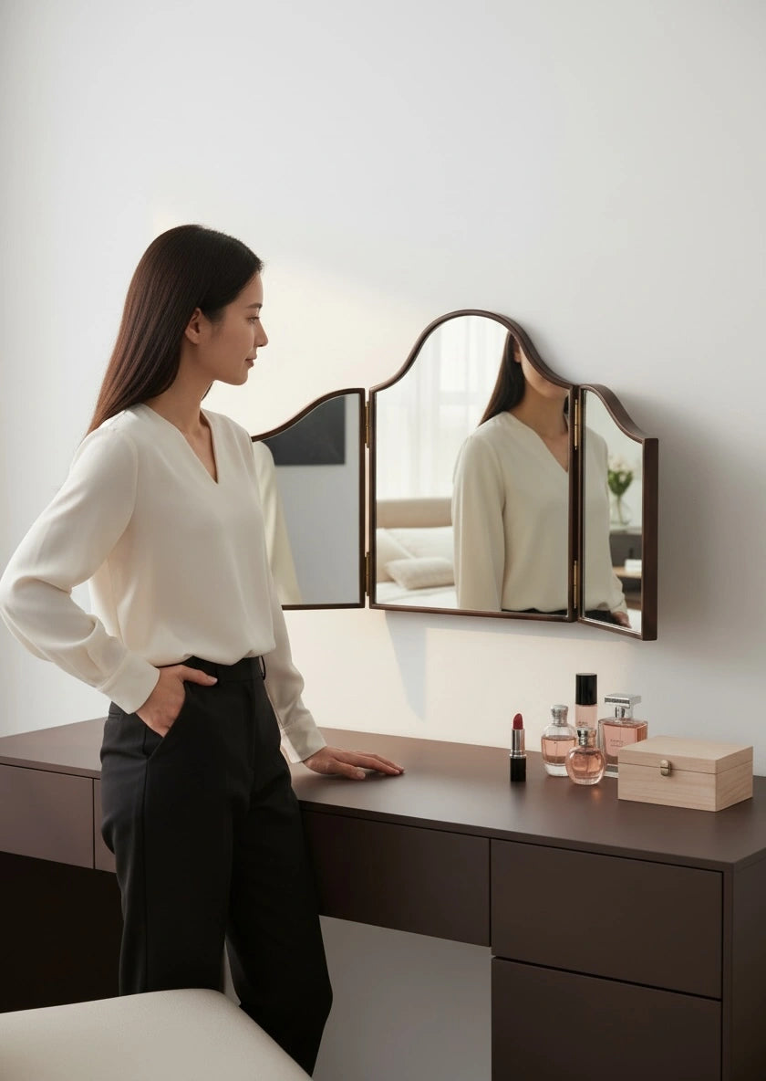 Wudsy foldable teak dresser mirror