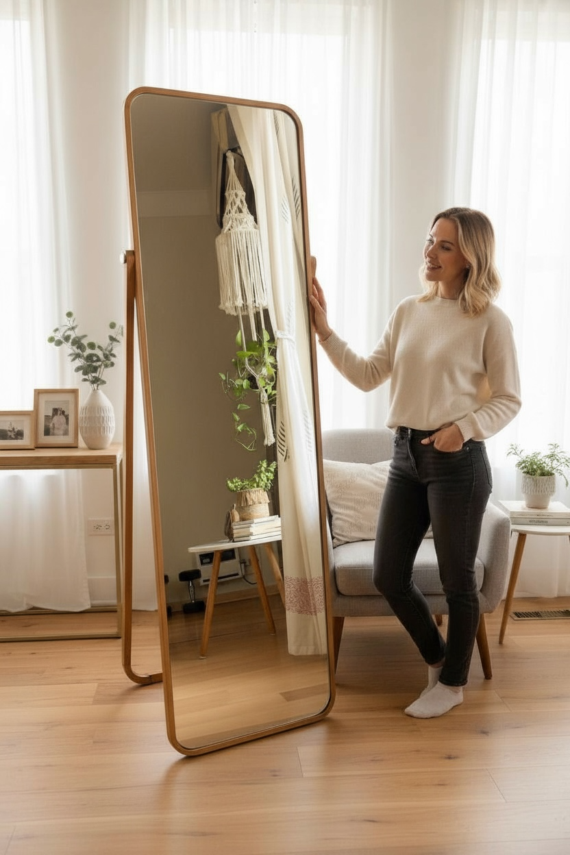 Oak Wood Floor Mirror