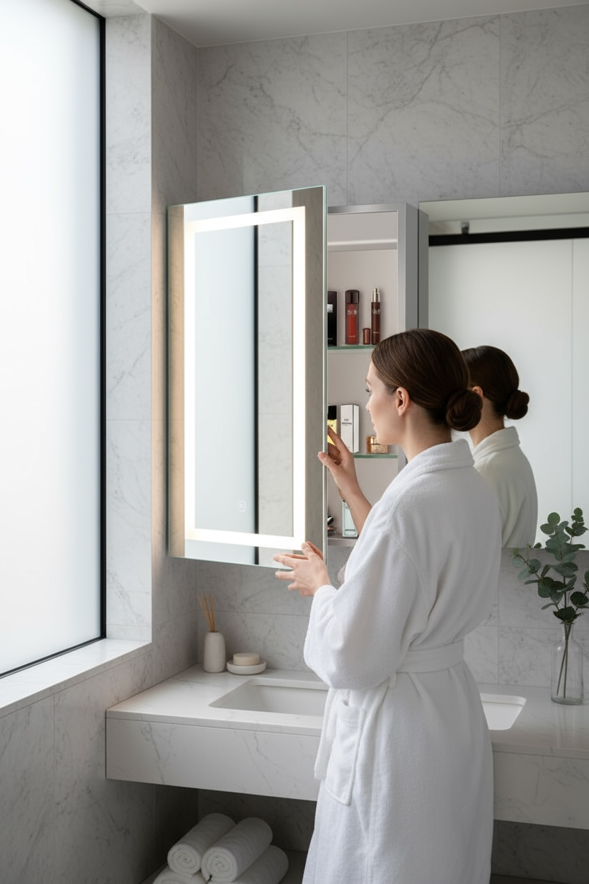 White Storage LED Mirror