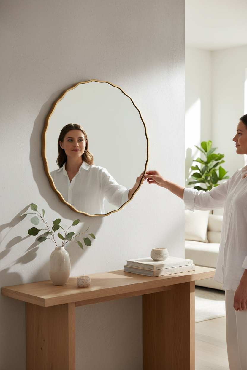 Brushed gold round SS PVD mirror