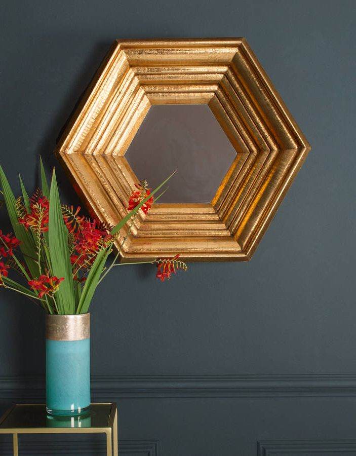 Gold Hexa Decorative Mirror - Mirrorwalla