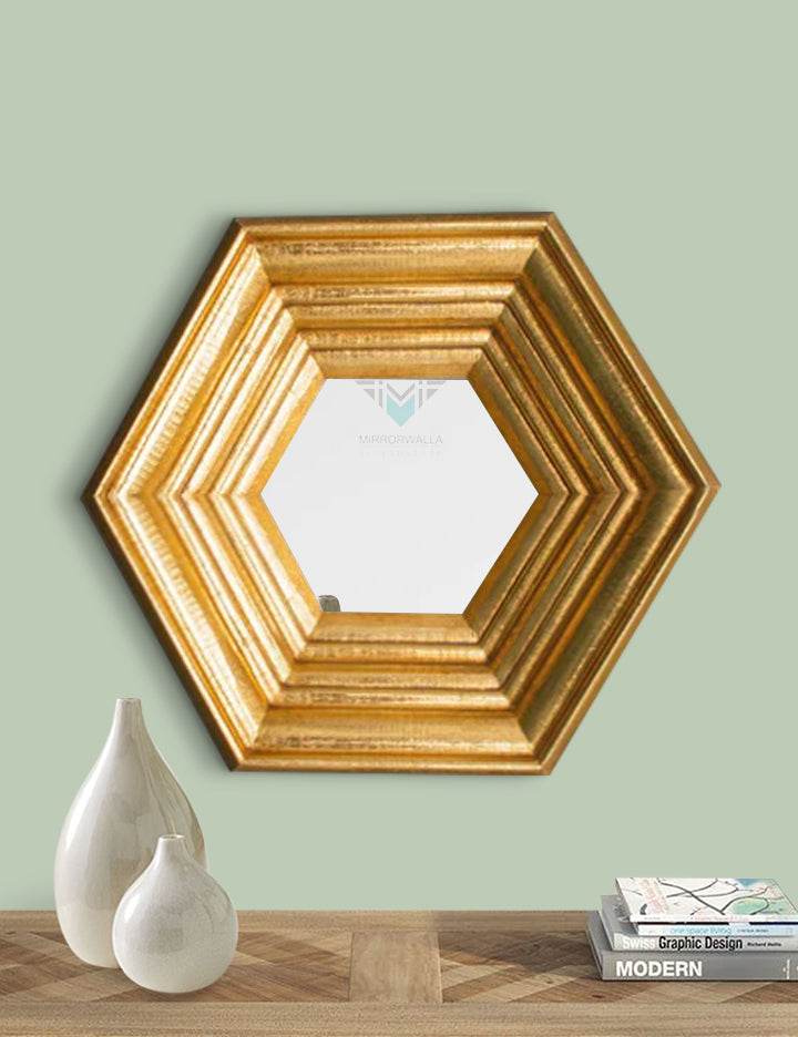 Gold Hexa Decorative Mirror - Mirrorwalla