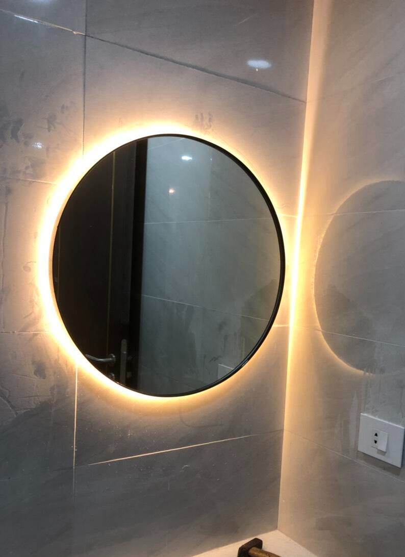 Black Circular Pvd Lighted Mirror - Mirrorwalla