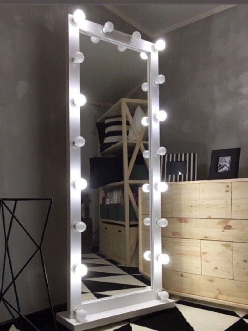 Full length shop mirror with lights