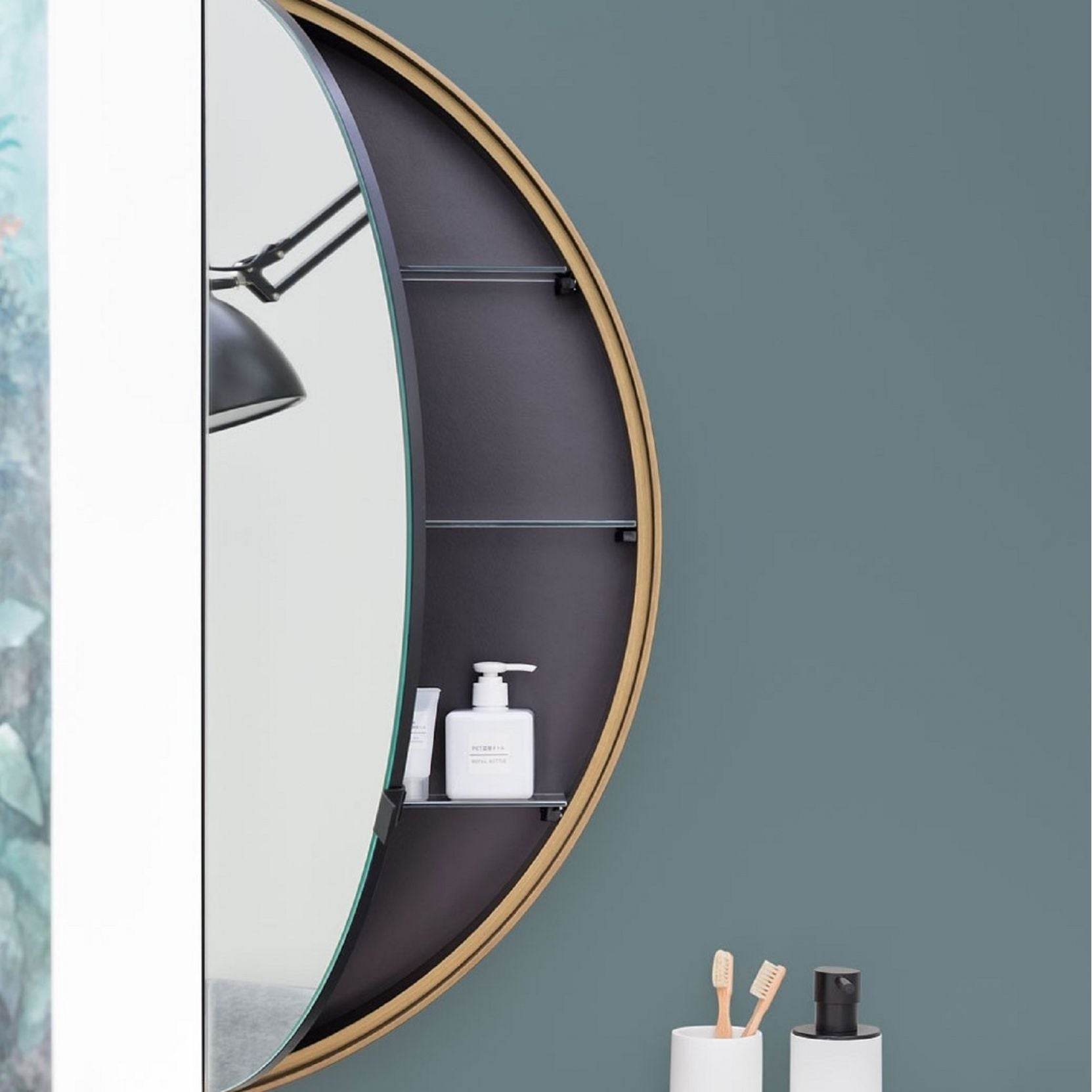 Golden Round Storage Mirror - Mirrorwalla