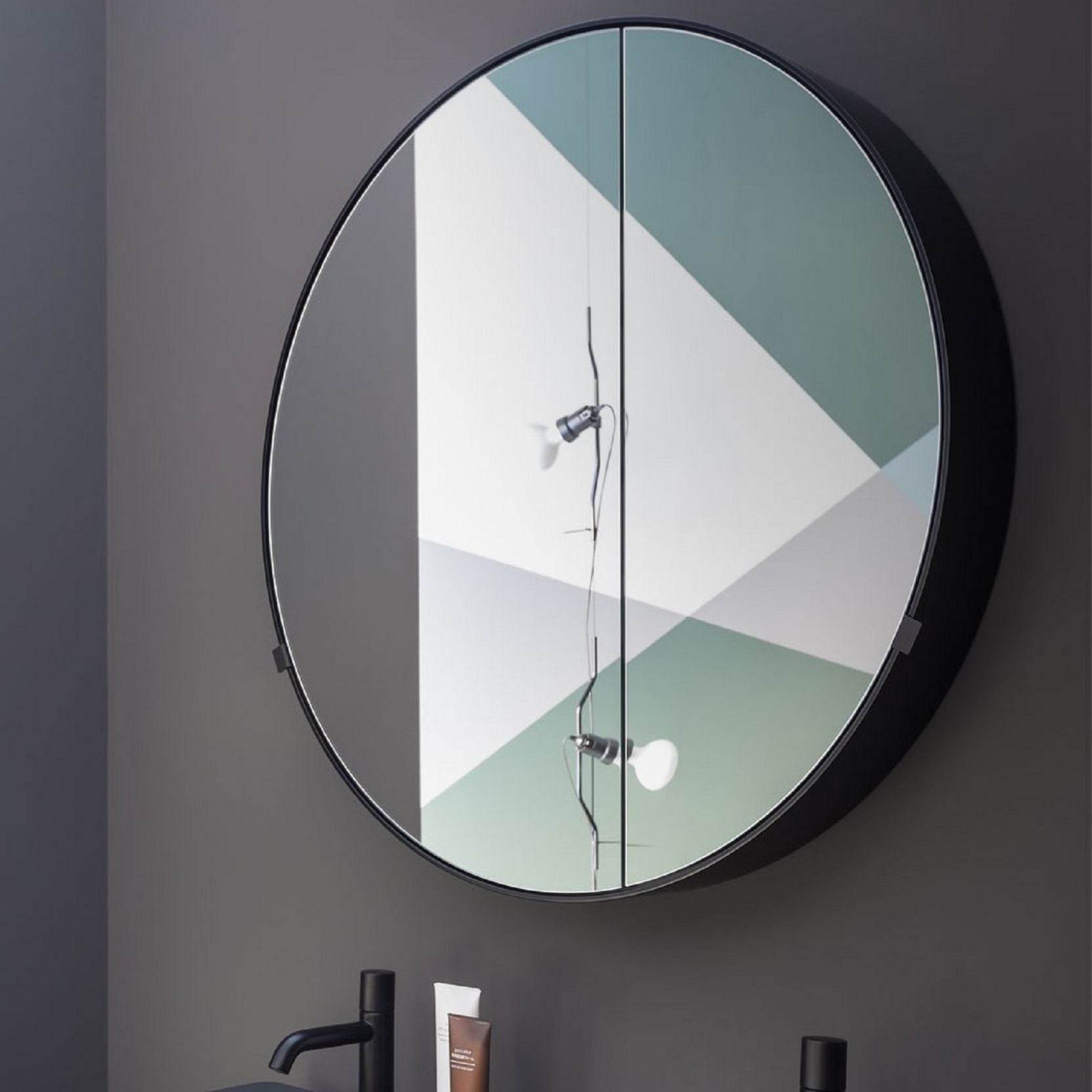 Black Round Storage Mirror - Mirrorwalla