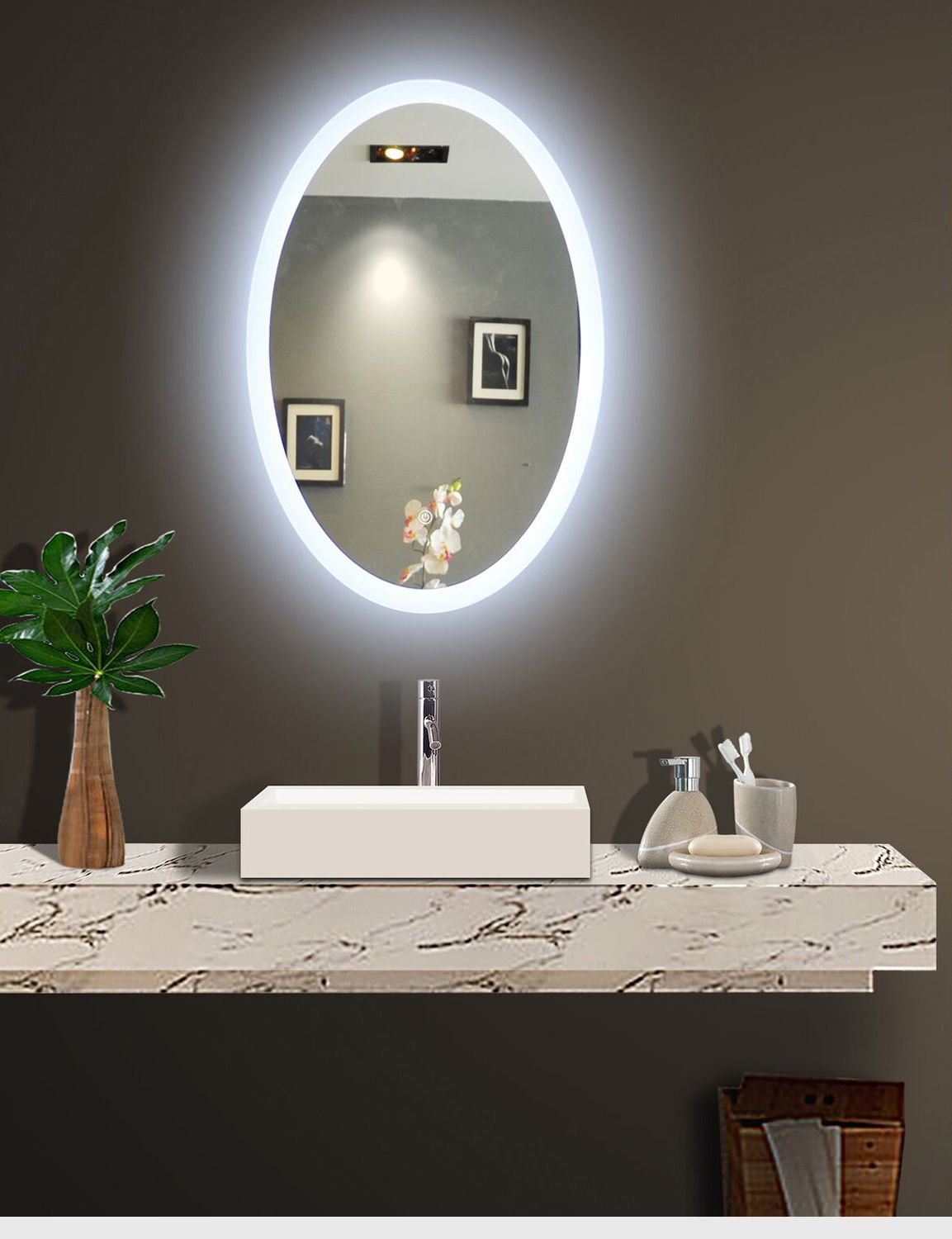 Oval deals backlit mirror