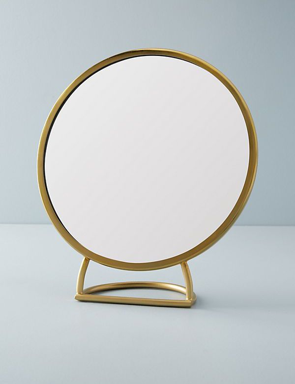 Empty modern, minimal beige dressing table, gold handle drawer storage,  twig glass vase, round vanity mirror in cream wall bedroom in sunlight for  luxury beauty, cosmetic, generative AI Stock Illustration | Adobe