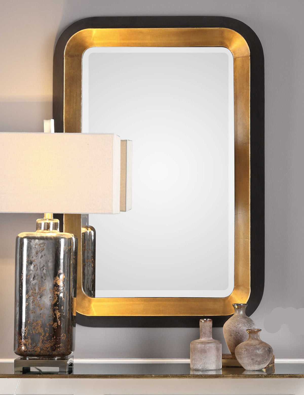 Black & Gold Leaf Decorative Mirror
