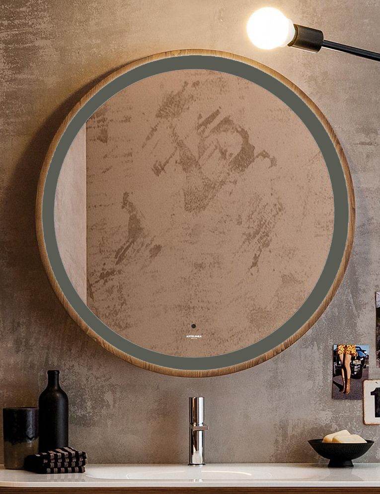 LED Mirror With Wooden Frame - Mirrorwalla