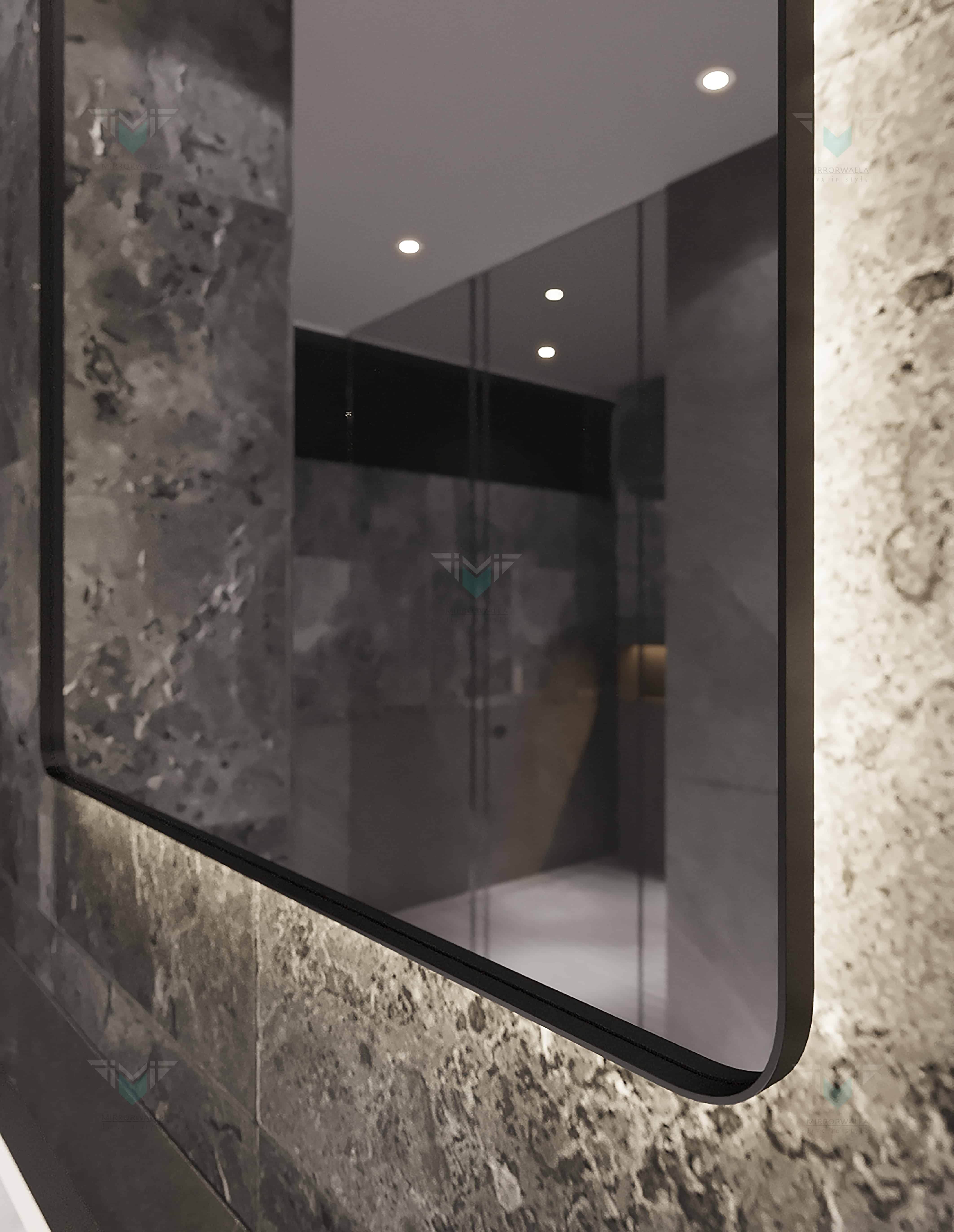 Black Rectangular Pvd Lighted Mirror - Mirrorwalla