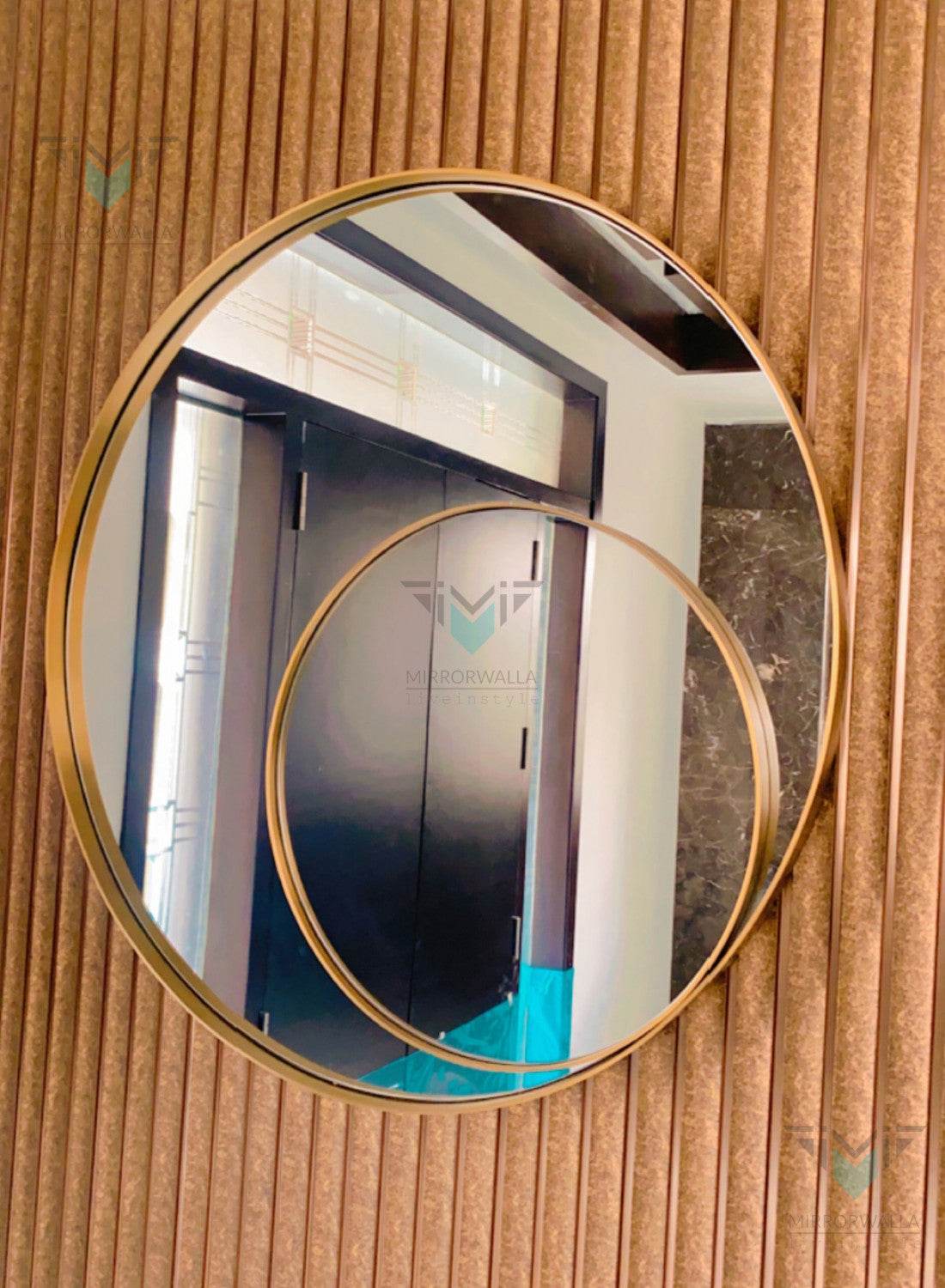 Double Circles Brass Pvd Mirror - Mirrorwalla