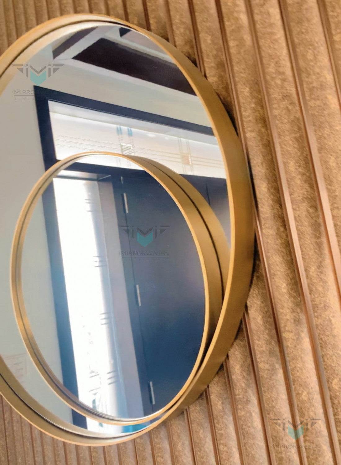 Double Circles Brass Pvd Mirror - Mirrorwalla