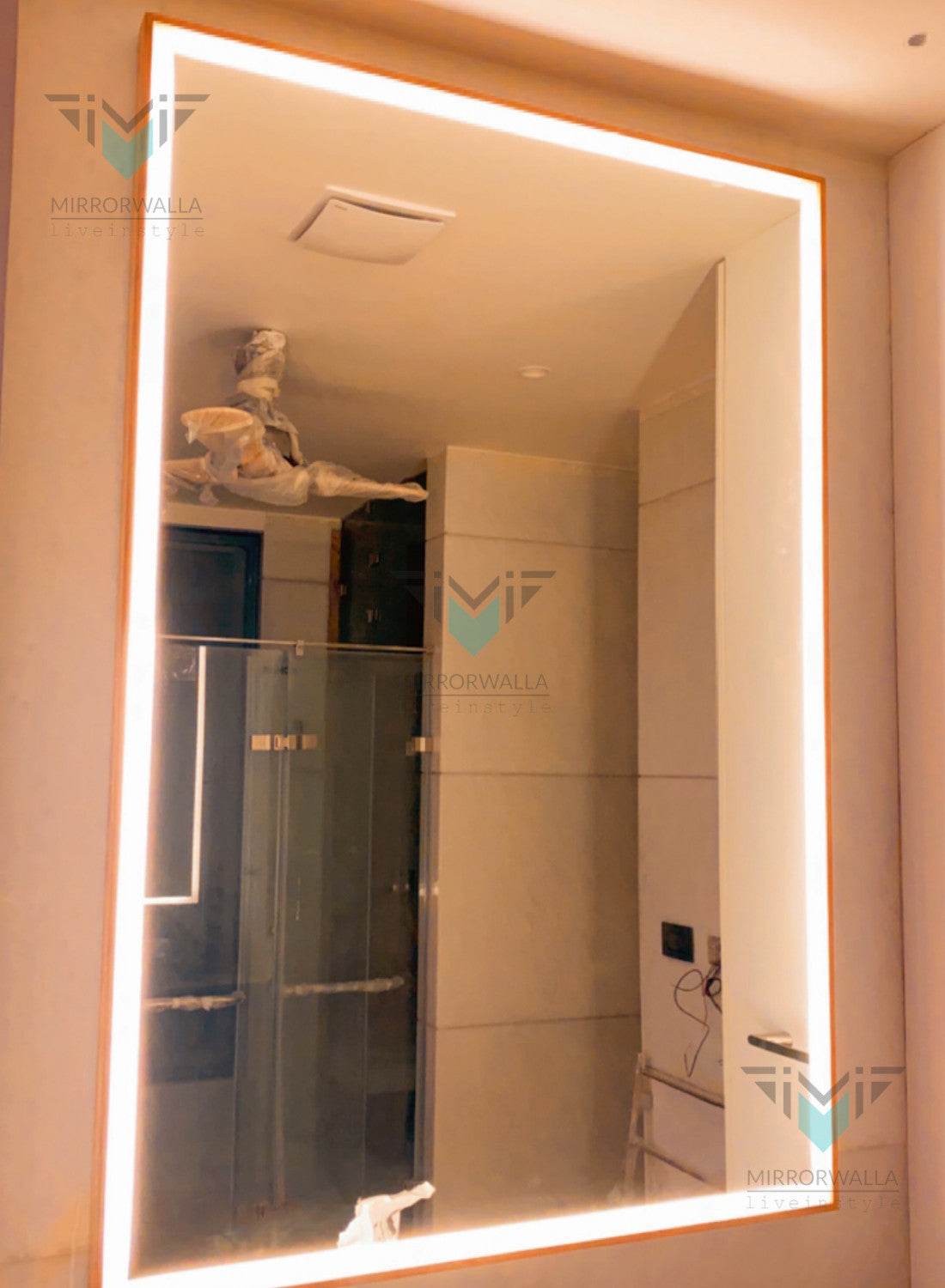 Oak Wood Led Mirror With D-fogger - Mirrorwalla