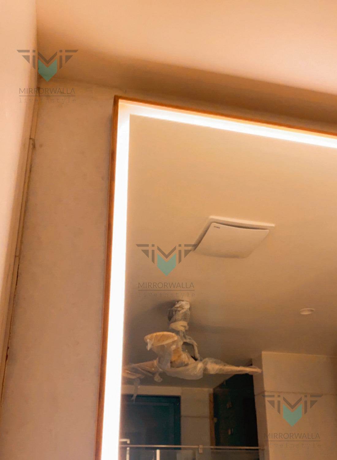 Oak Wood Led Mirror With D-fogger - Mirrorwalla