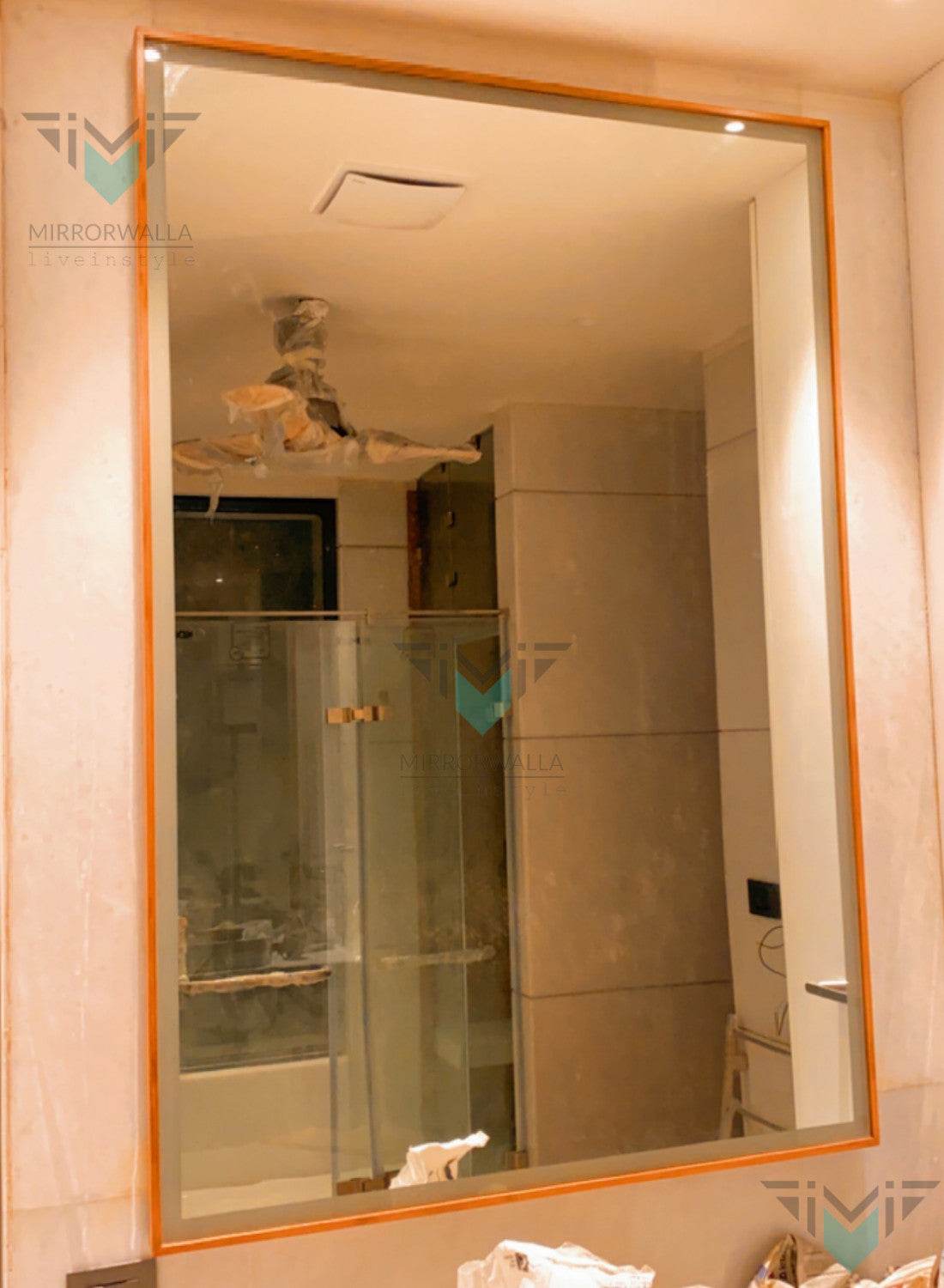 Oak Wood Led Mirror With D-fogger - Mirrorwalla