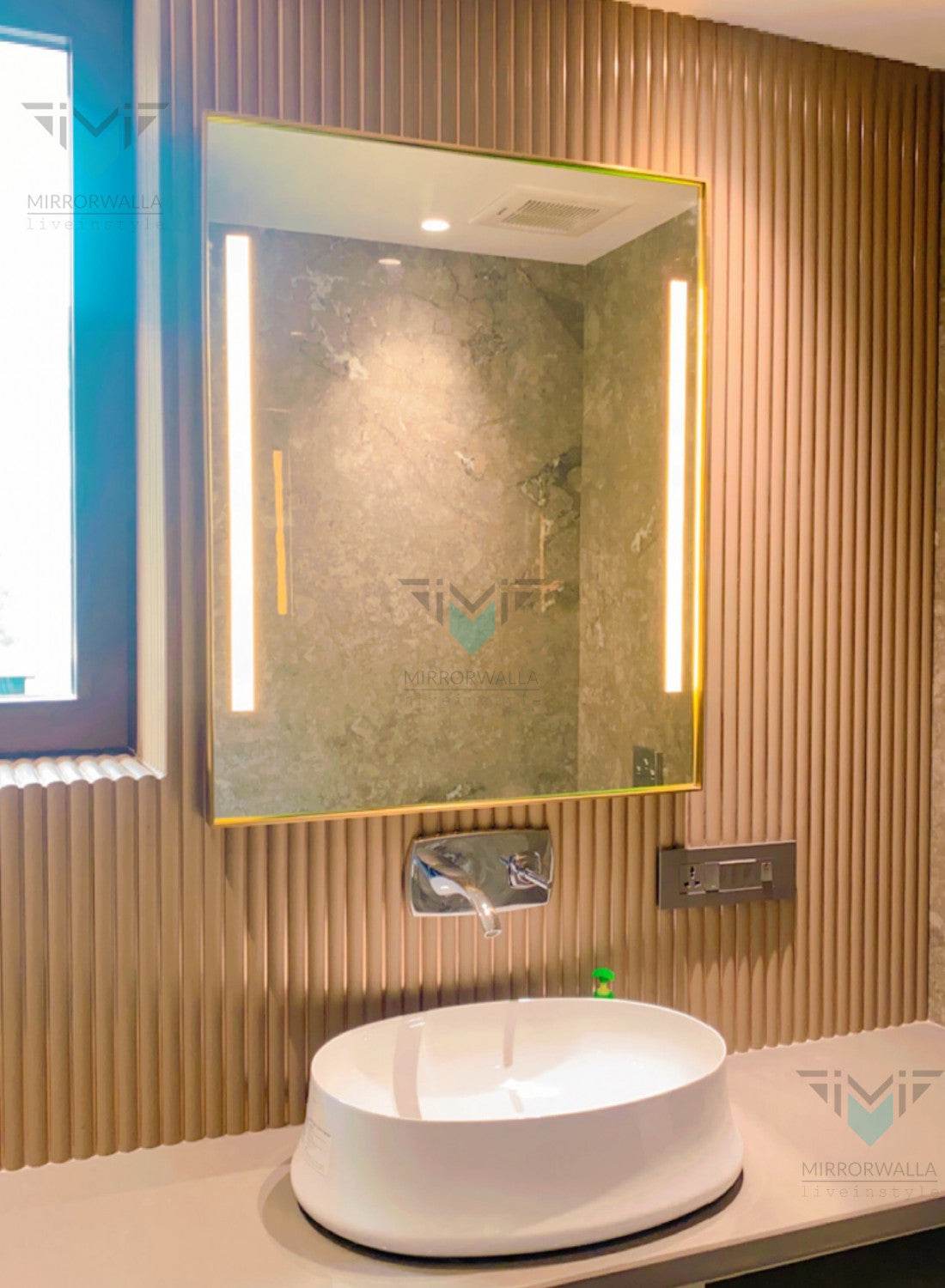 Dozzy Brass Pvd Frontlit Led Mirror With Dfogger - Mirrorwalla