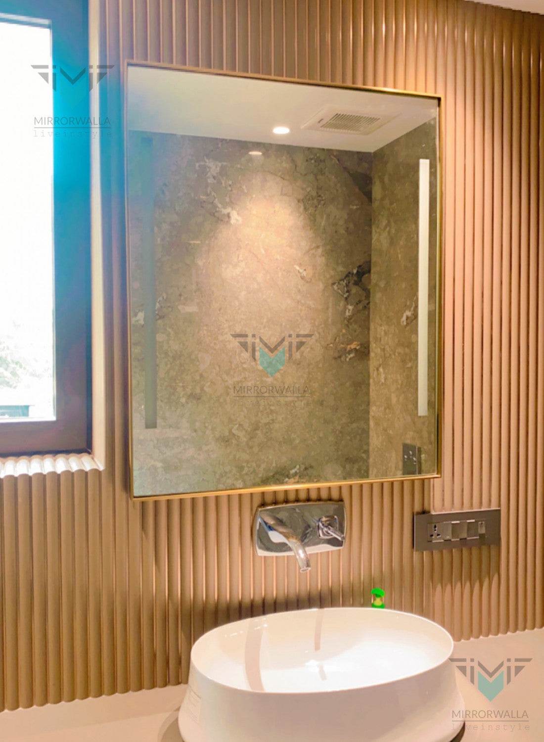 Dozzy Brass Pvd Frontlit Led Mirror With Dfogger - Mirrorwalla