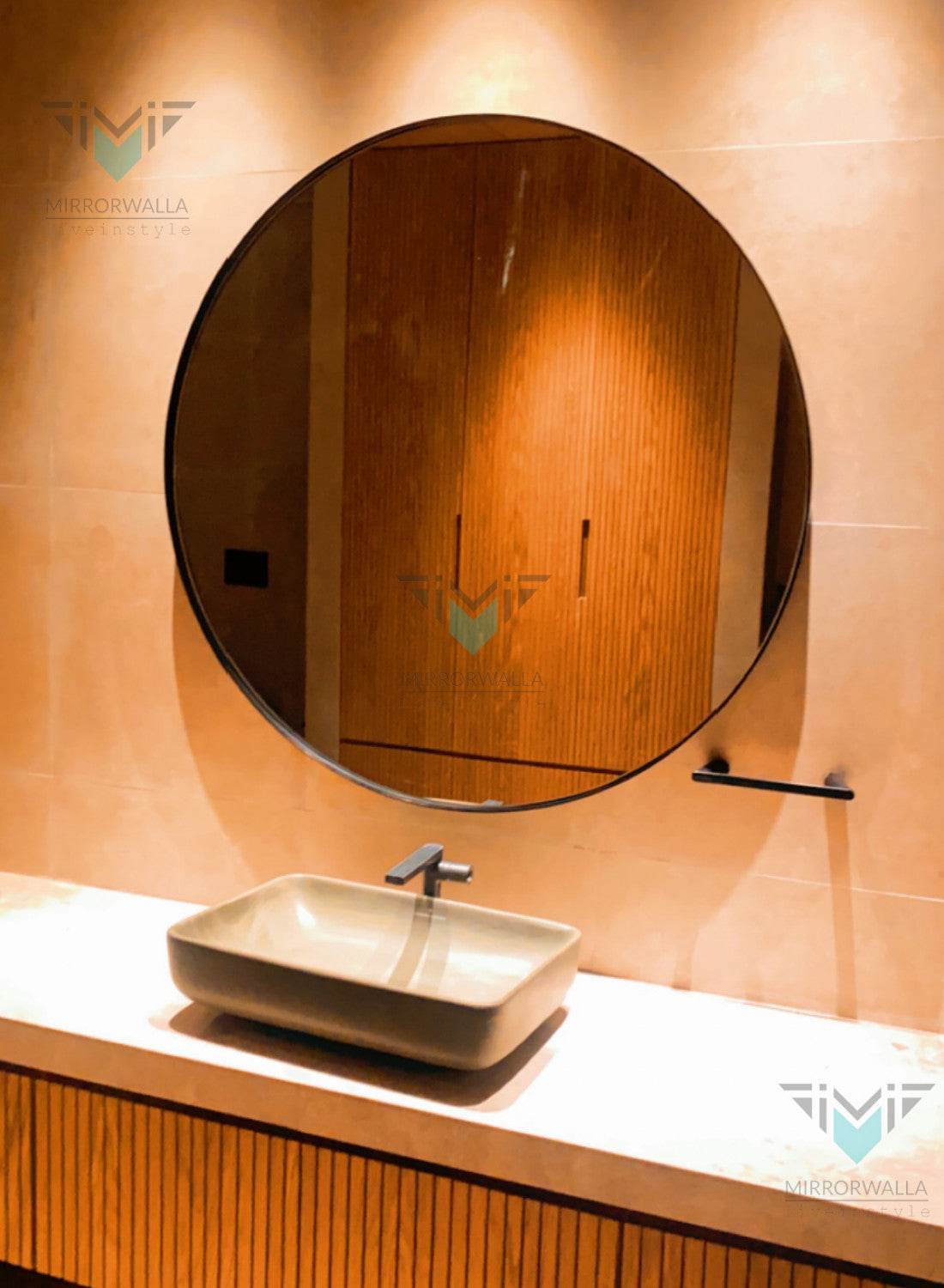 Nofa Round Black Pvd Backlit Mirror With D-fogger - Mirrorwalla