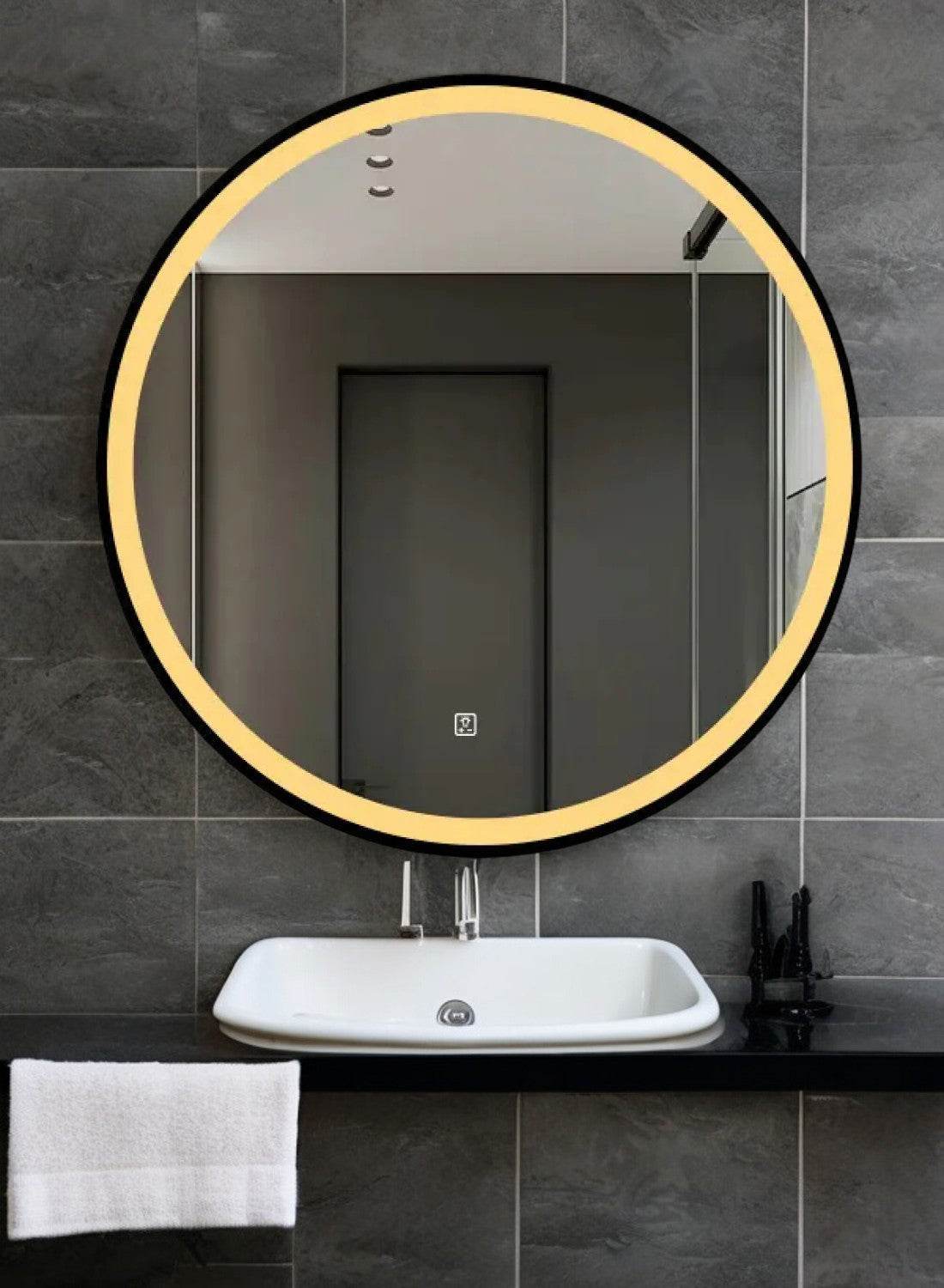 Black Aluminium Round Led Mirror (triple Led Lights) - Mirrorwalla