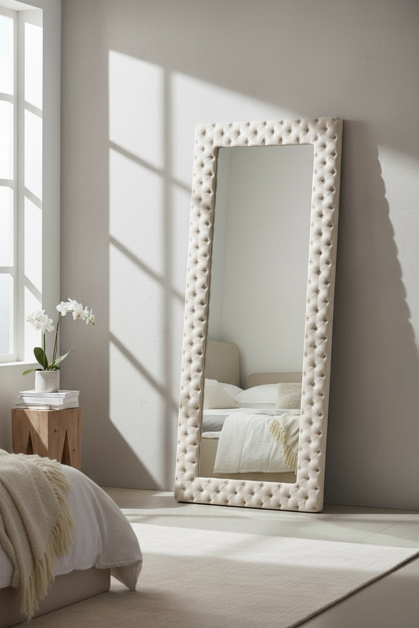 Quilted Leatherette Dresser Mirror