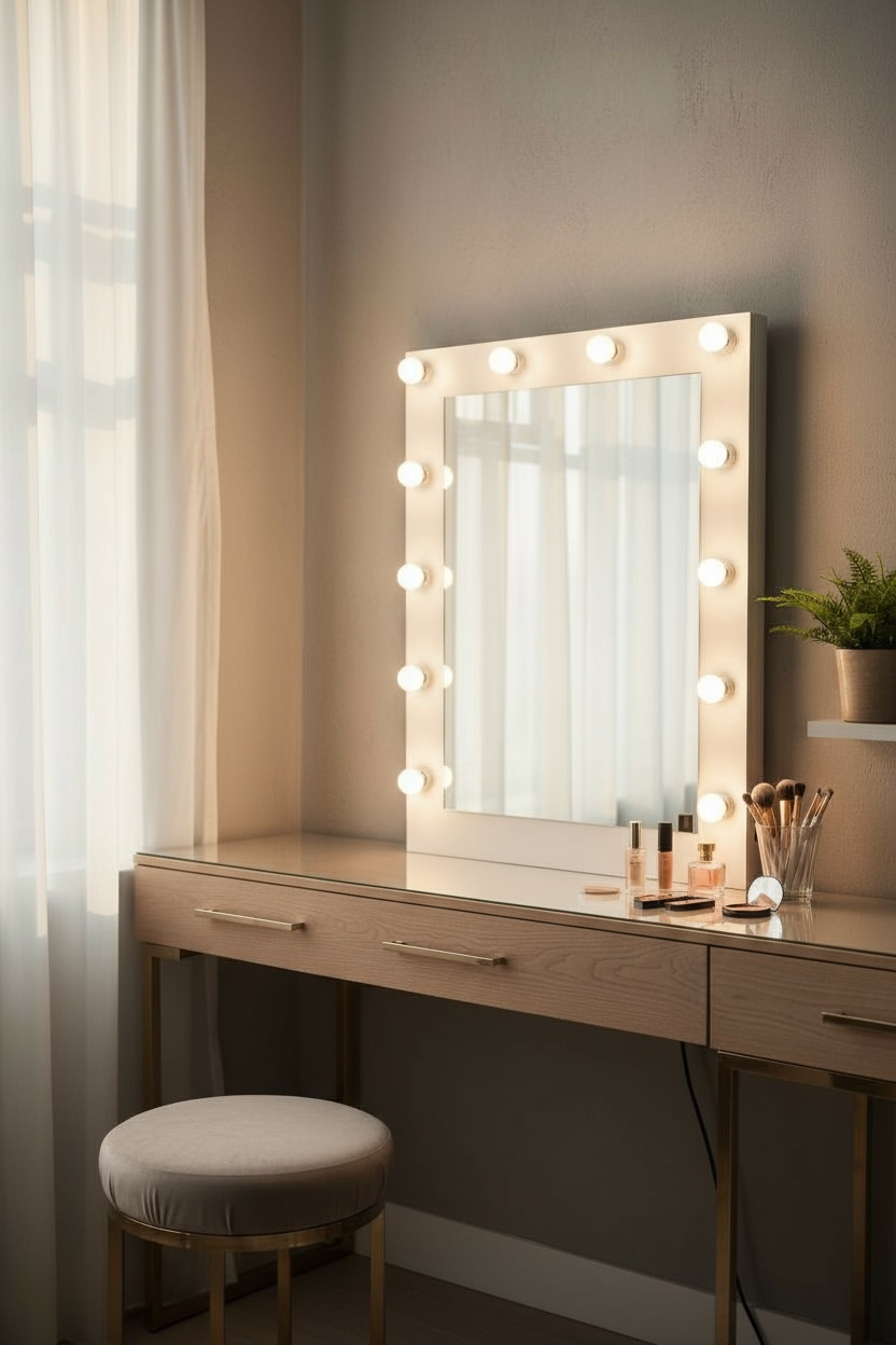 Glossy white hollywood makeup mirror