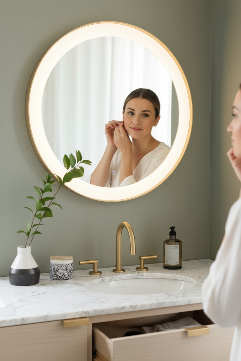 Brass PVD Round Frontlit Mirror