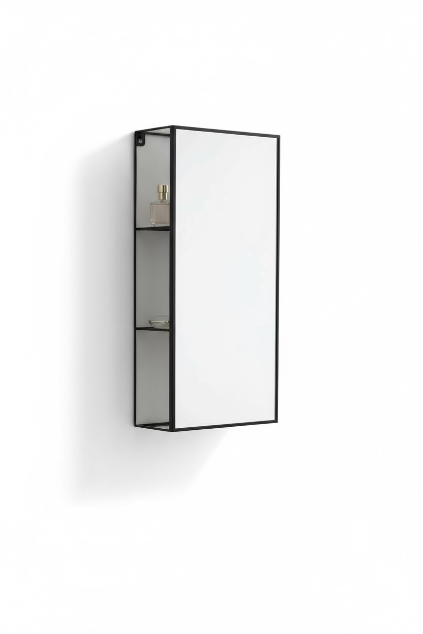 Black Metal Storage Mirror