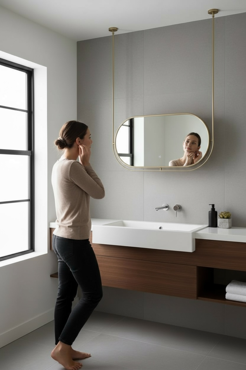 Herek gold suspended bathroom mirror