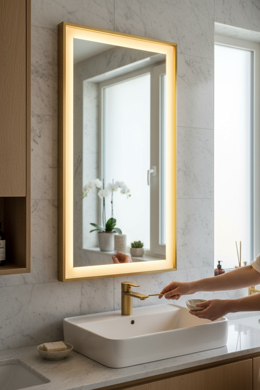 Recdec gold led mirror for bathroom