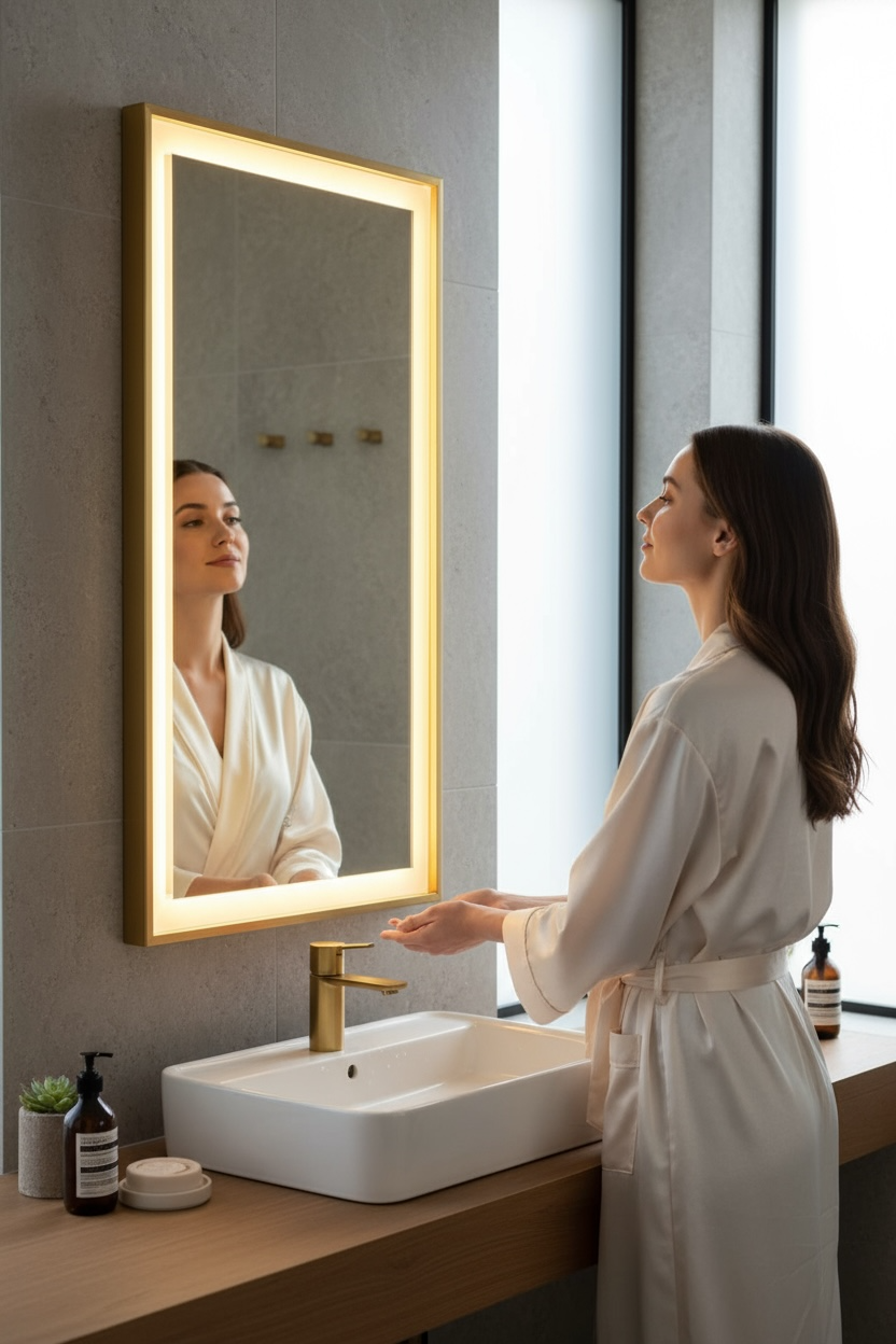 Recdec gold led mirror for bathroom