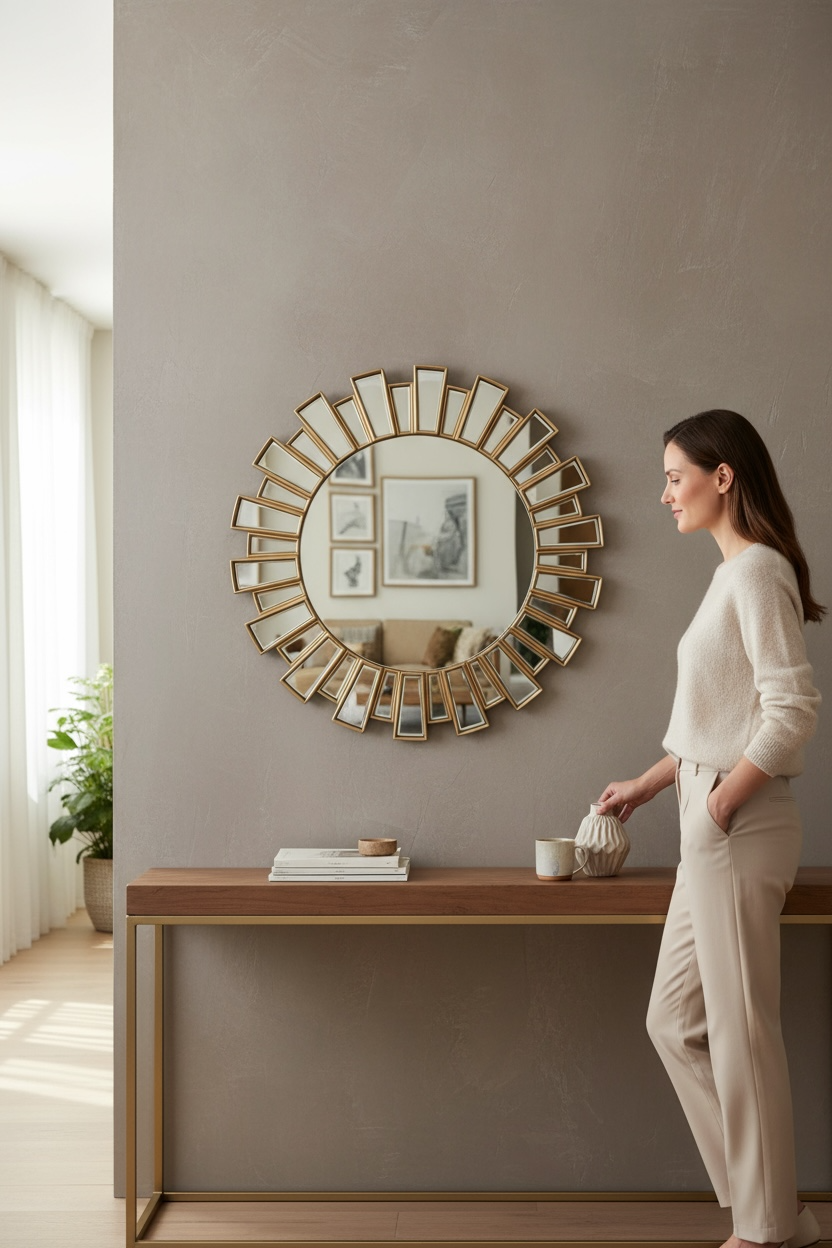 Beatup round decorative mirror