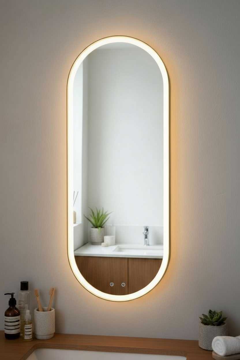 Dull gold capsule led mirror with Dfogger