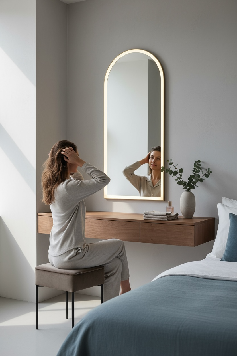 Arch shaped full length led mirror