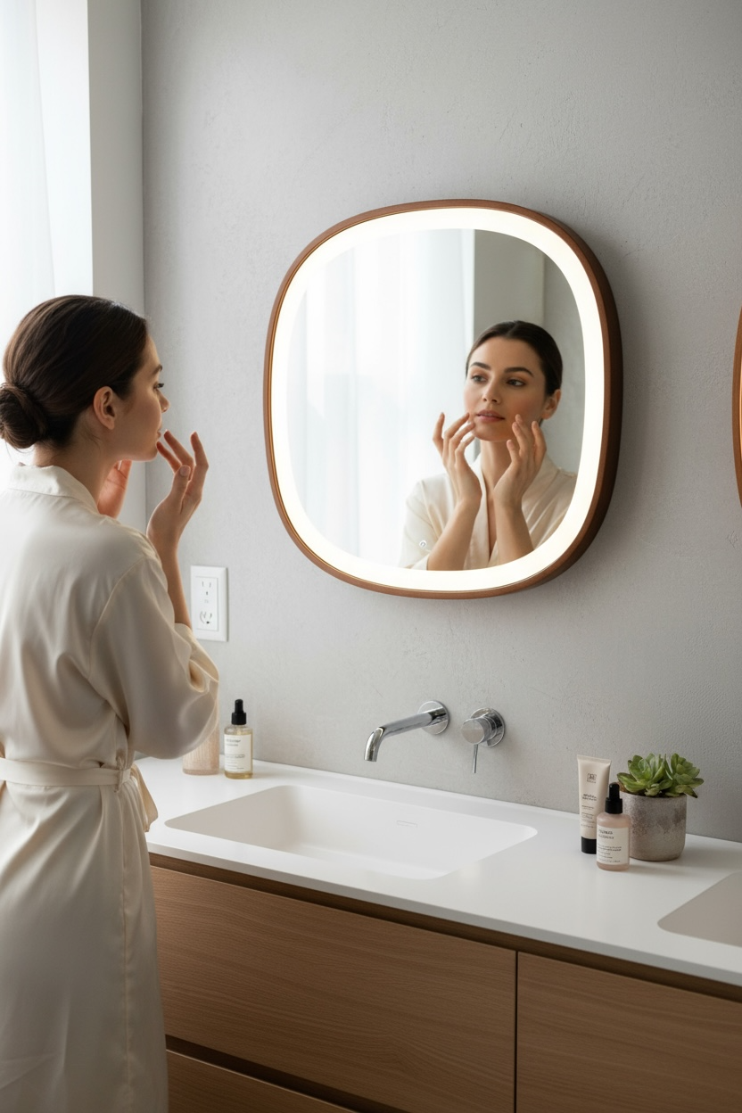 Orga Teak led mirror