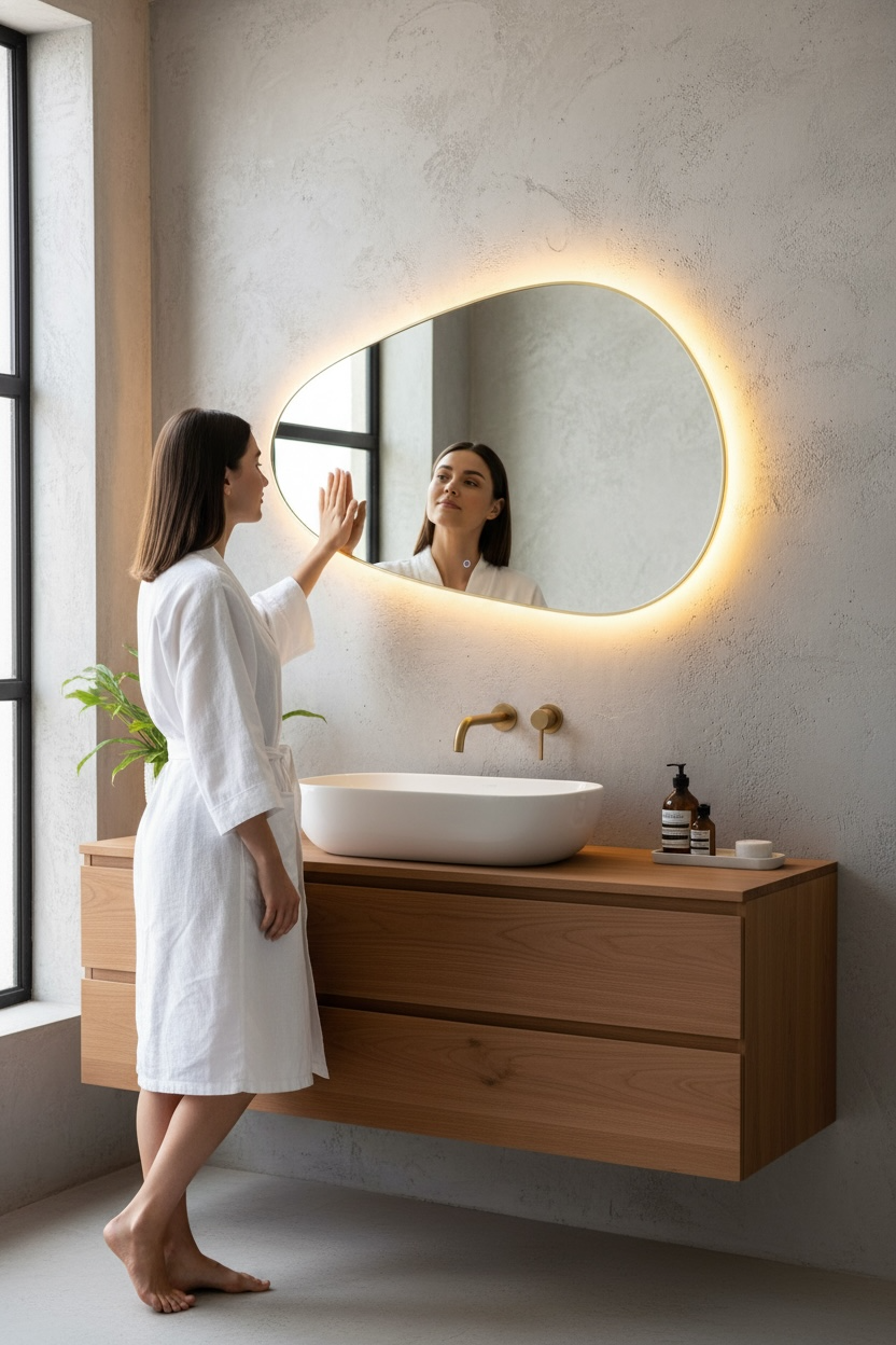 Gold stone backlit mirror