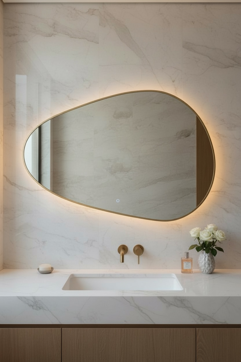Gold stone backlit mirror