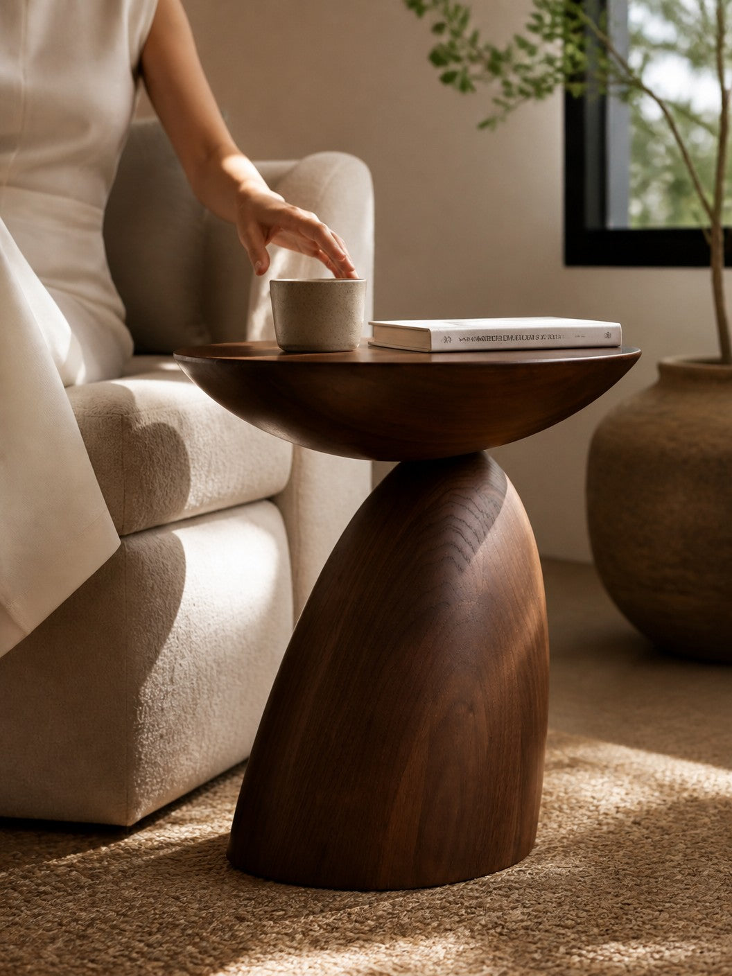 Dark brown wood parable side table