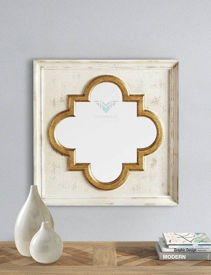 Gold & White Decorative Mirror - Mirrorwalla
