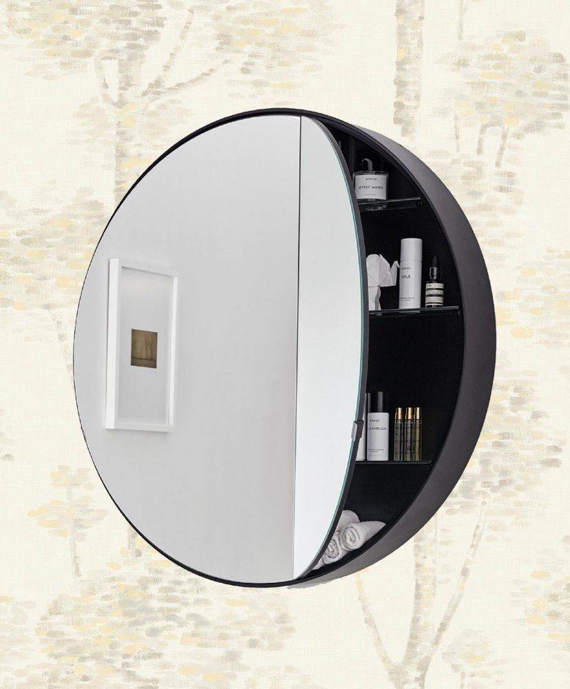 Black Round Storage Mirror - Mirrorwalla