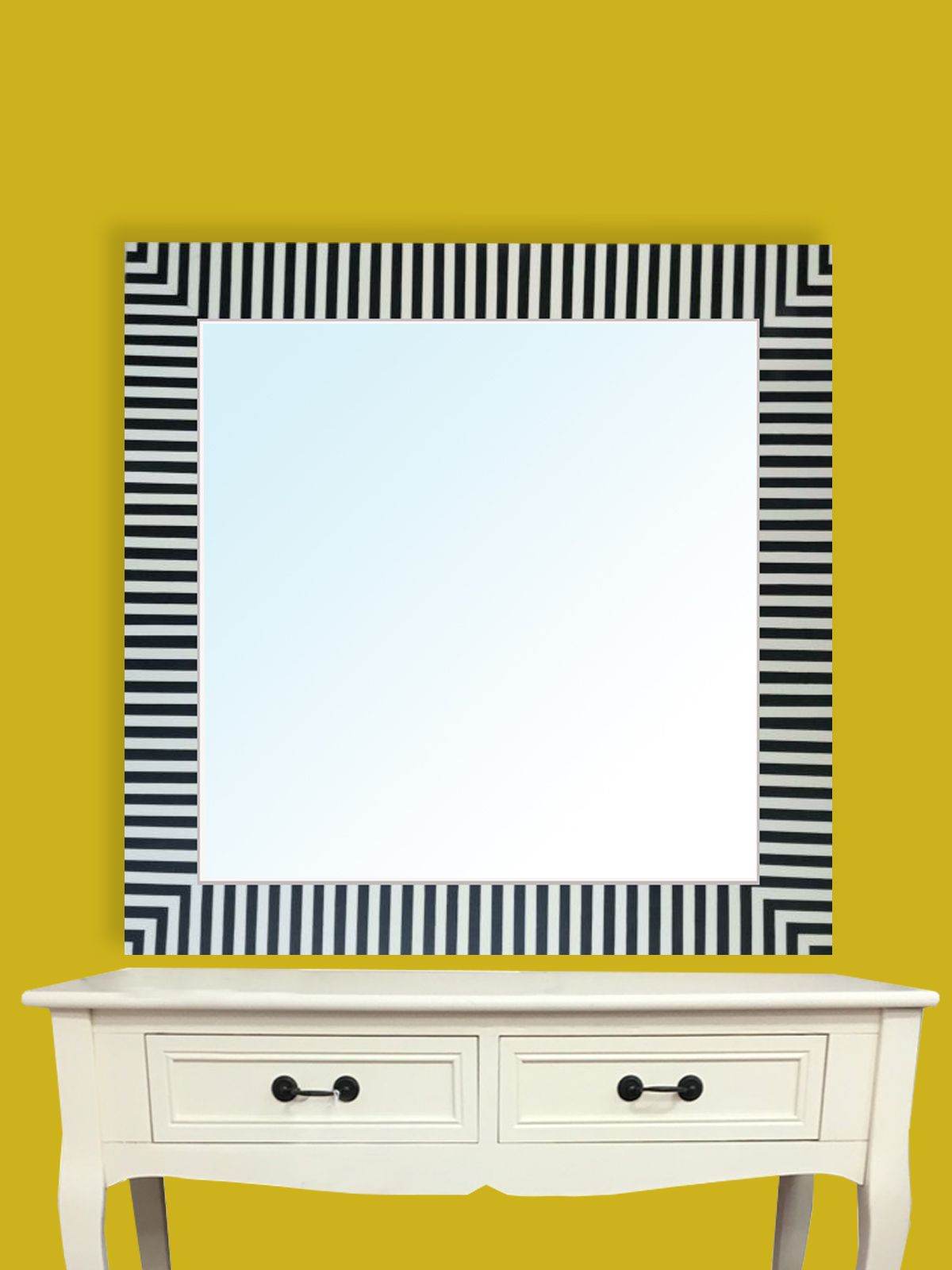 Black & White Lines MOP Mirror - Mirrorwalla