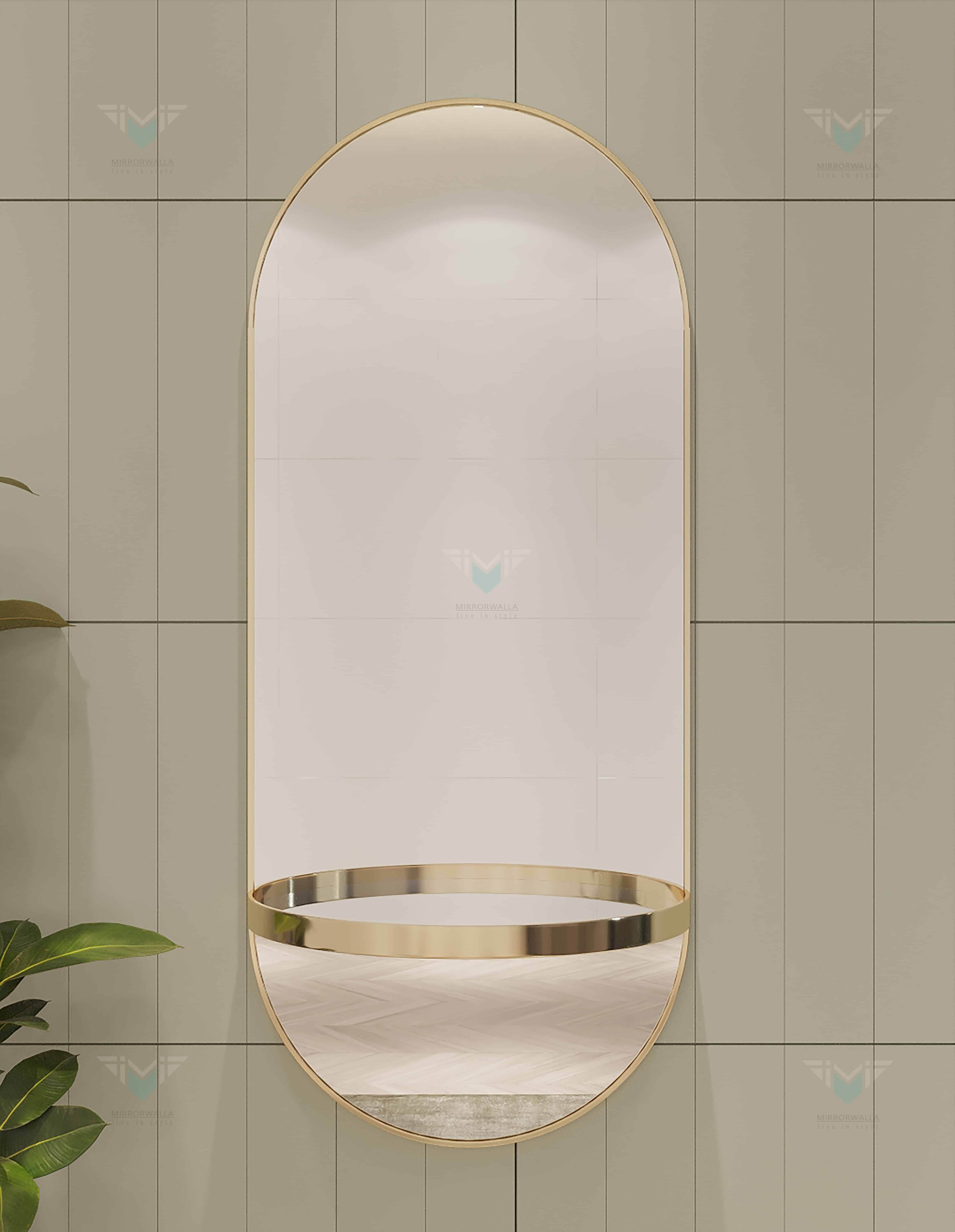 Glossy Capsule PVD Mirror With Shelve - Mirrorwalla