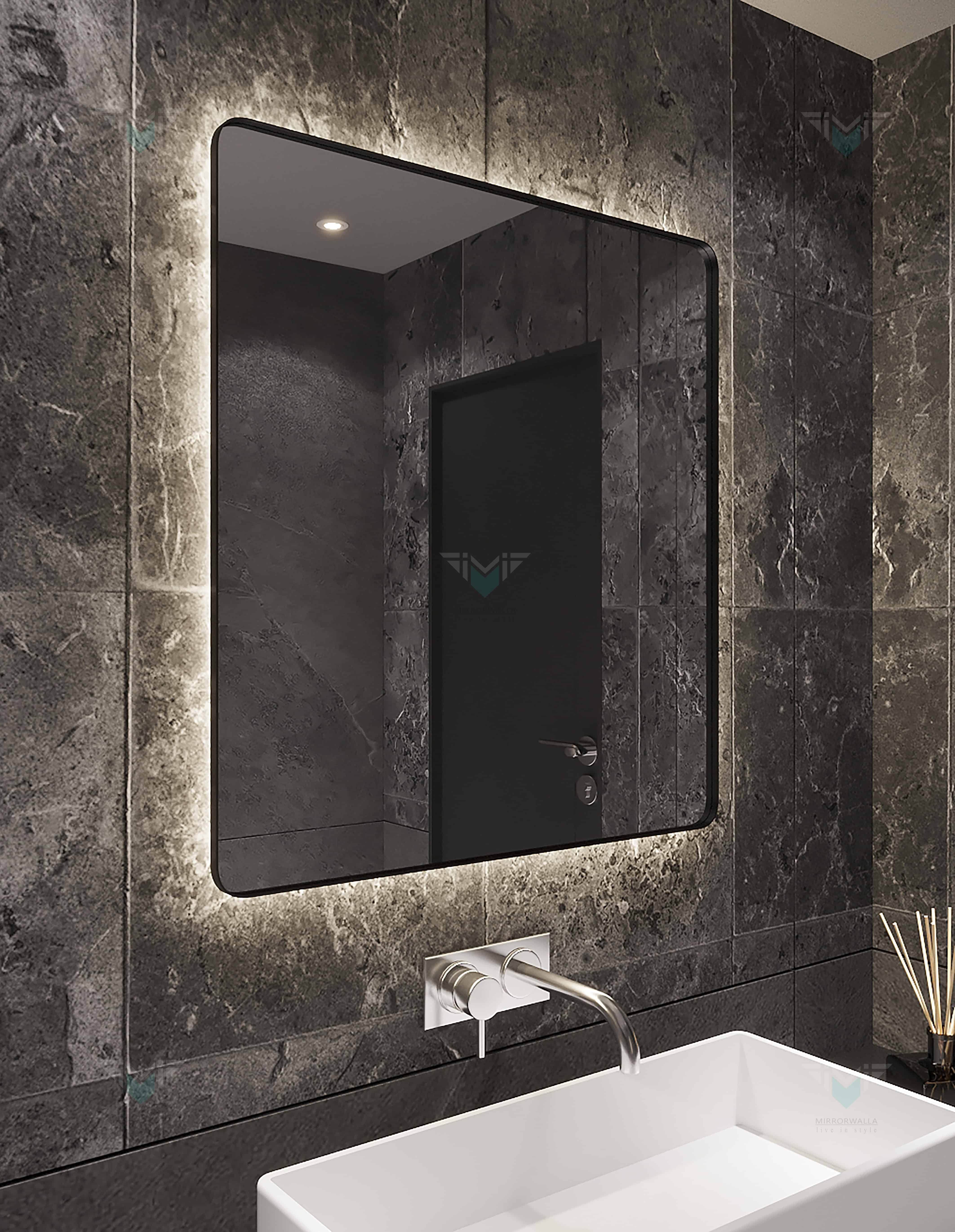 Black Rectangular Pvd Lighted Mirror - Mirrorwalla