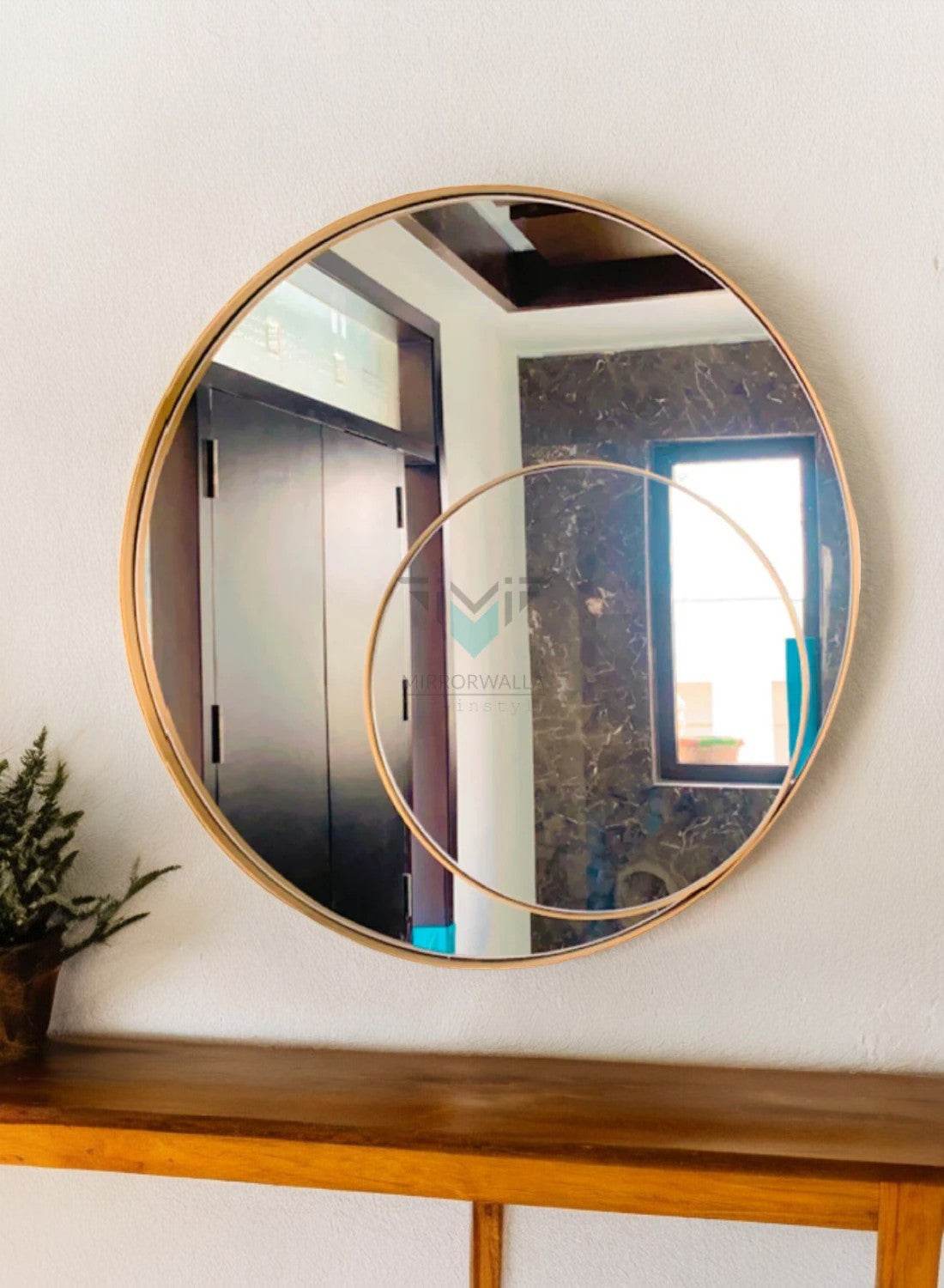 Double Circles Brass Pvd Mirror - Mirrorwalla